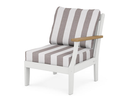 POLYWOOD® Braxton Modular Right Arm Chair in White / Natural / Cabana Stripe Grey Mist