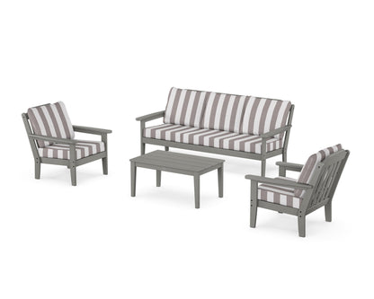 Country Living Cottage 4-Piece Deep Seating Set with Sofa in Slate Grey / Cabana Stripe Grey Mist