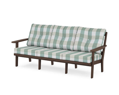 POLYWOOD® Oxford Deep Seating Sofa in Mahogany / Buffalo Plaid Glacier Spa