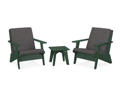 POLYWOOD® Riviera Modern Lounge 3-Piece Set in Green / Ash Charcoal
