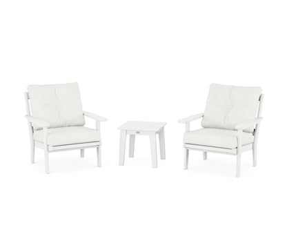 POLYWOOD® Prairie 3-Piece Deep Seating Set in White / Natural Linen