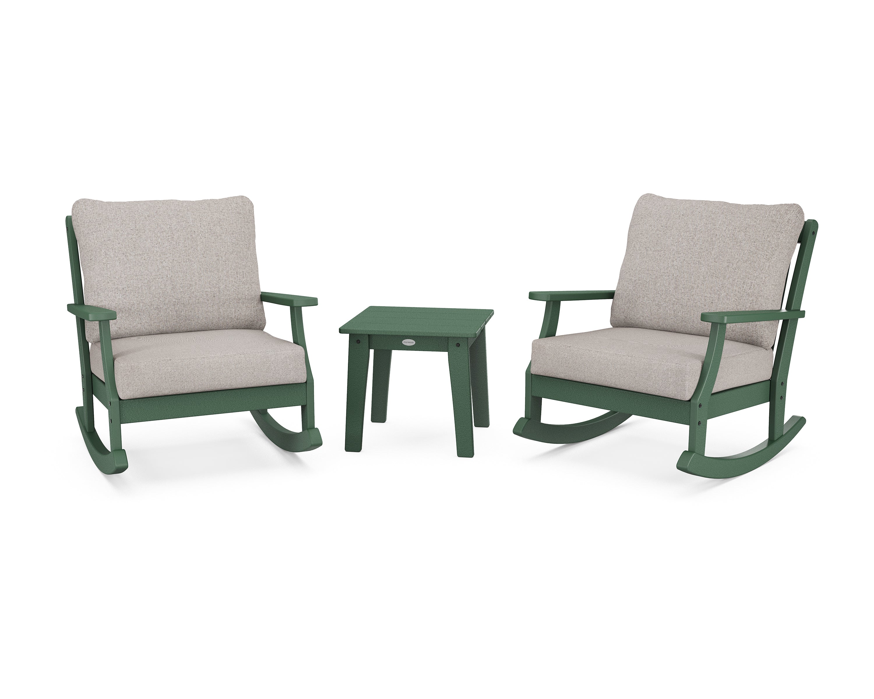 POLYWOOD® Braxton 3-Piece Deep Seating Rocker Set in Green / Weathered Tweed