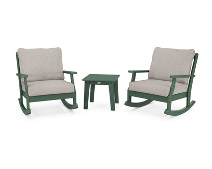 POLYWOOD® Braxton 3-Piece Deep Seating Rocker Set in Green / Weathered Tweed
