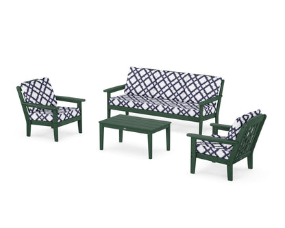 Country Living Cottage 4-Piece Deep Seating Set with Sofa in Green / Trellis Navy