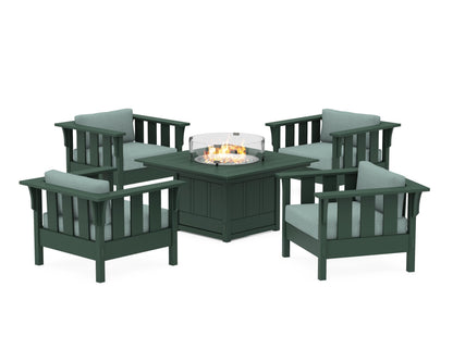 Martha Stewart by POLYWOOD® Acadia 5-Piece Deep Seating Set with Fire Pit Table in Green / Glacier Spa