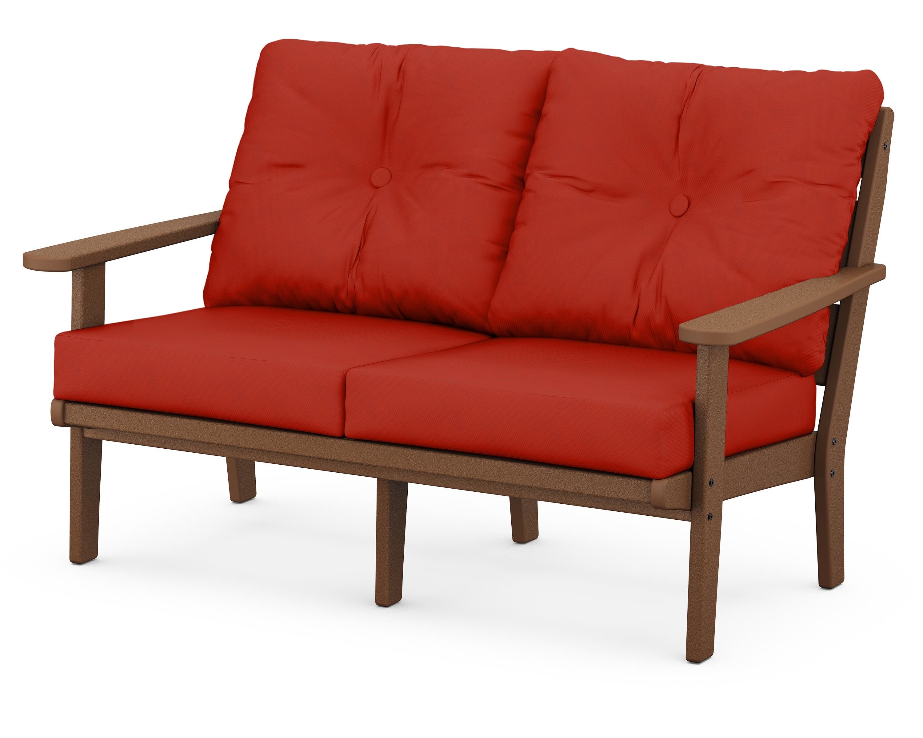 POLYWOOD® Lakeside Deep Seating Loveseat in Teak / Canvas Jockey Red