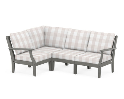 POLYWOOD® Braxton Modular 4-Piece Deep Seating Set in Slate Grey / Buffalo Plaid Dune Burlap