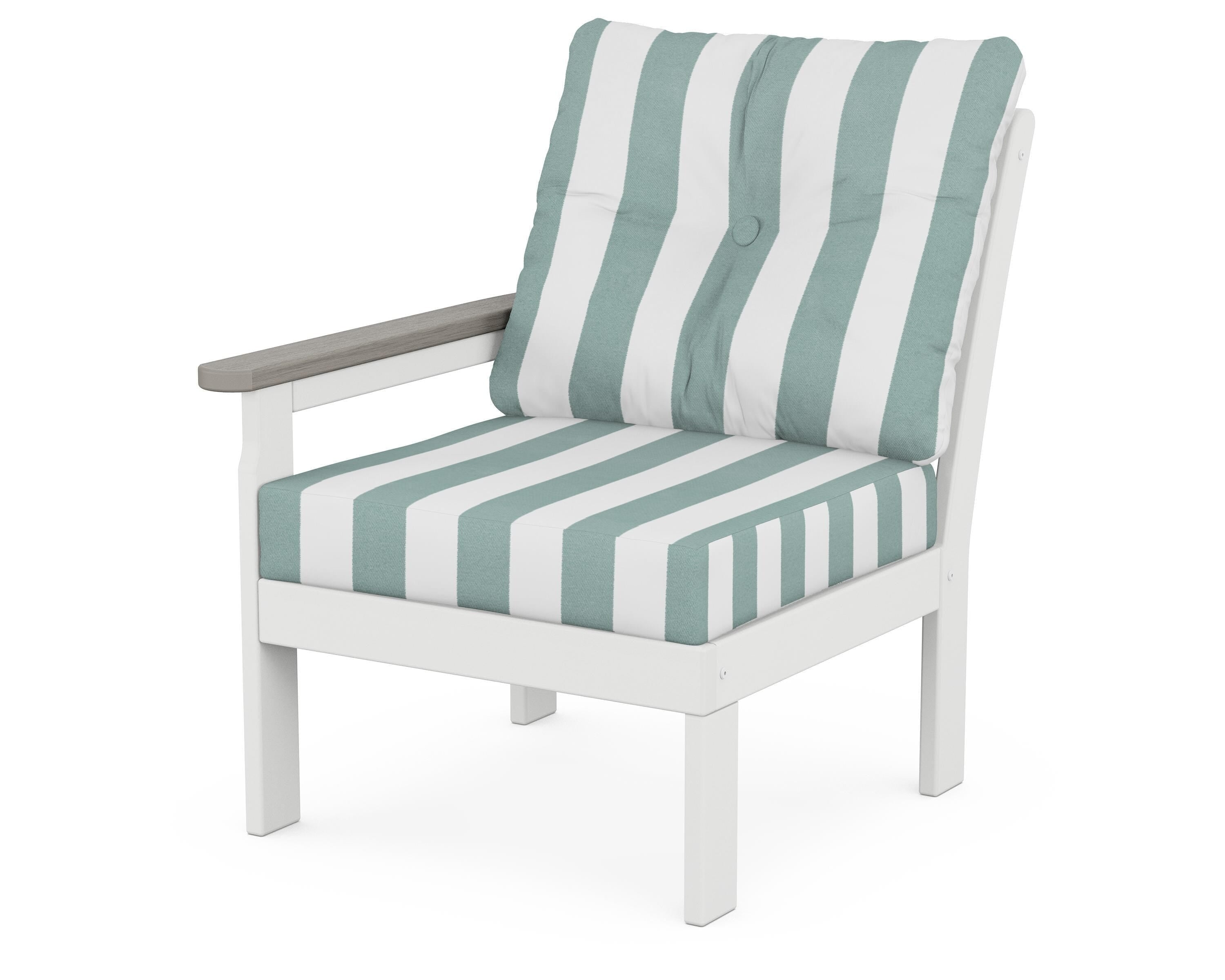 POLYWOOD® Vineyard Modular Left Arm Chair in White / Driftwood / Cabana Stripe Glacier Spa