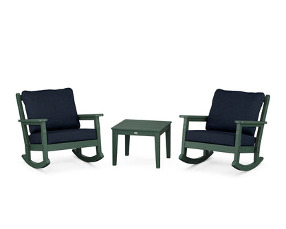POLYWOOD® Chippendale 3-Piece Deep Seating Rocker Set in Green / Marine Indigo