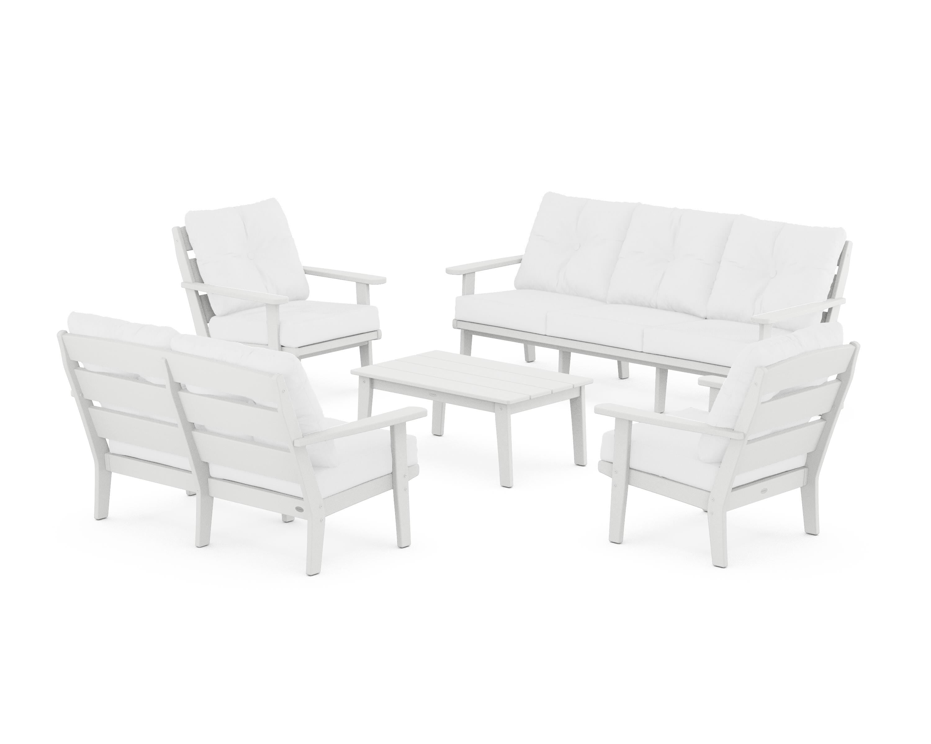 POLYWOOD® Lakeside 5-Piece Lounge Sofa Set in White / Natural