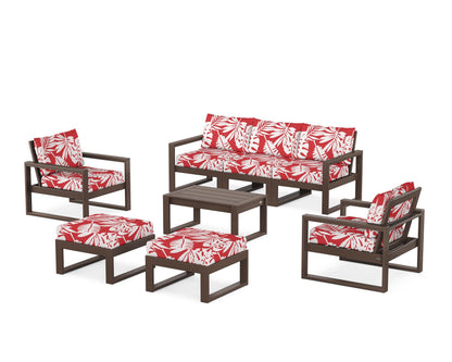 POLYWOOD® EDGE Sectional 8-Piece Lounge Sofa Set in Mahogany / Leaf Crimson