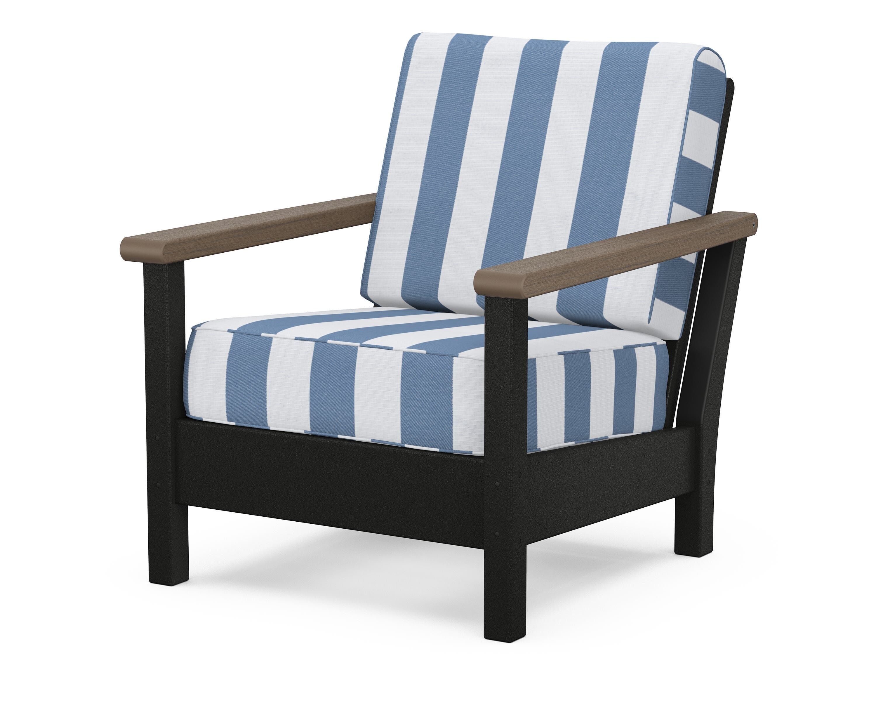 POLYWOOD® Harbour Deep Seating Chair in Black / Kona / Cabana Stripe Sky Blue