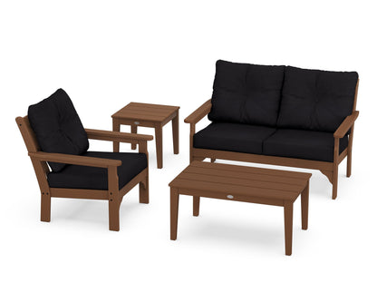 POLYWOOD® Vineyard 4-Piece Deep Seating Set in Teak / Midnight Linen
