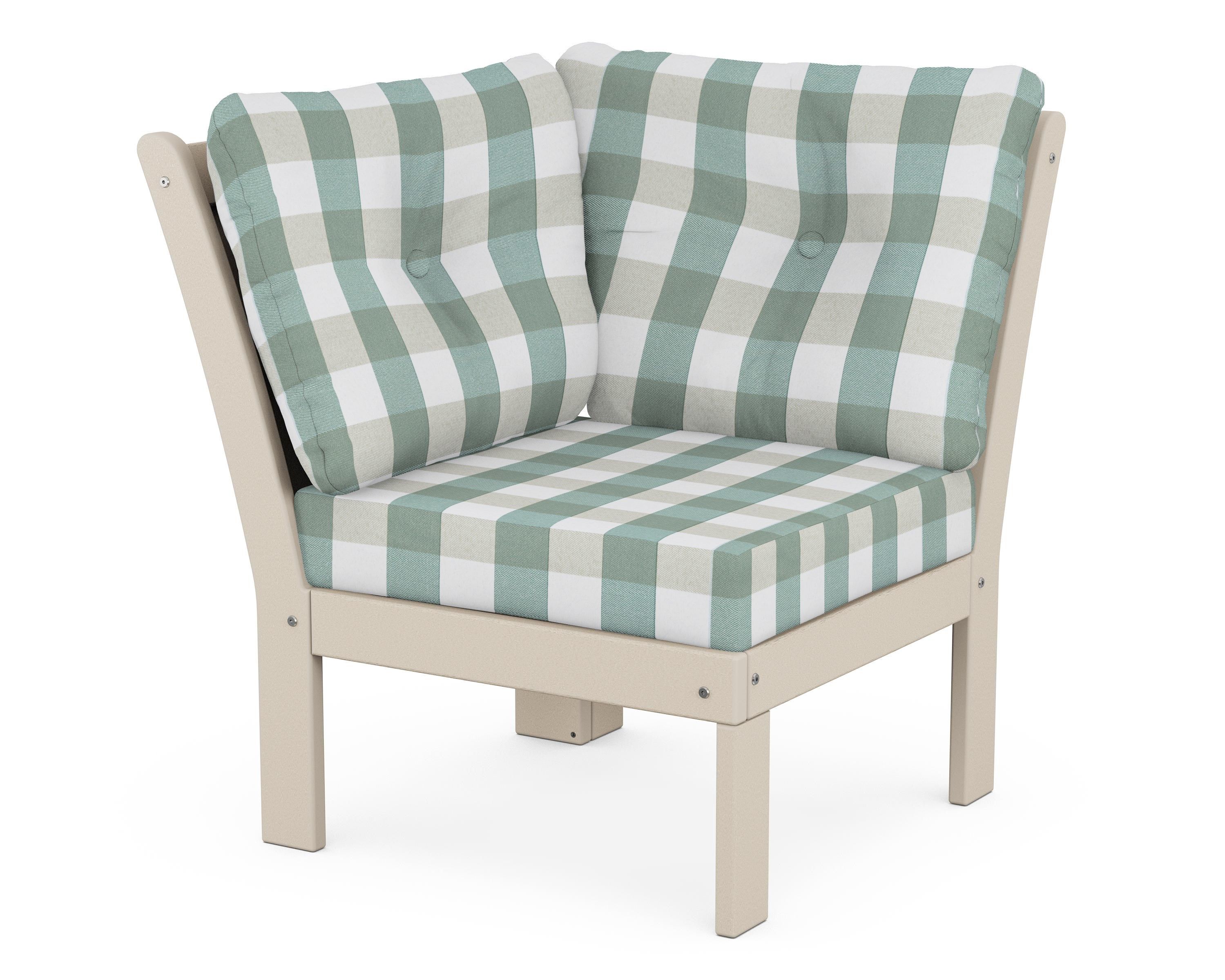 POLYWOOD® Vineyard Modular Corner Chair in Sand / Buffalo Plaid Glacier Spa