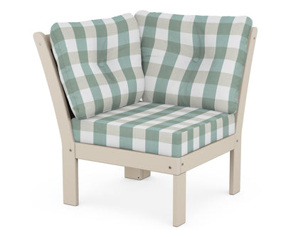POLYWOOD® Vineyard Modular Corner Chair in Sand / Buffalo Plaid Glacier Spa