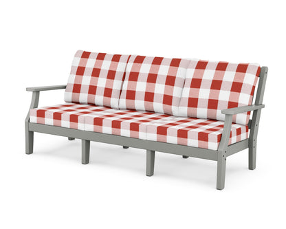 Martha Stewart by POLYWOOD® Chinoiserie Deep Seating Sofa in Slate Grey / Buffalo Plaid Crimson