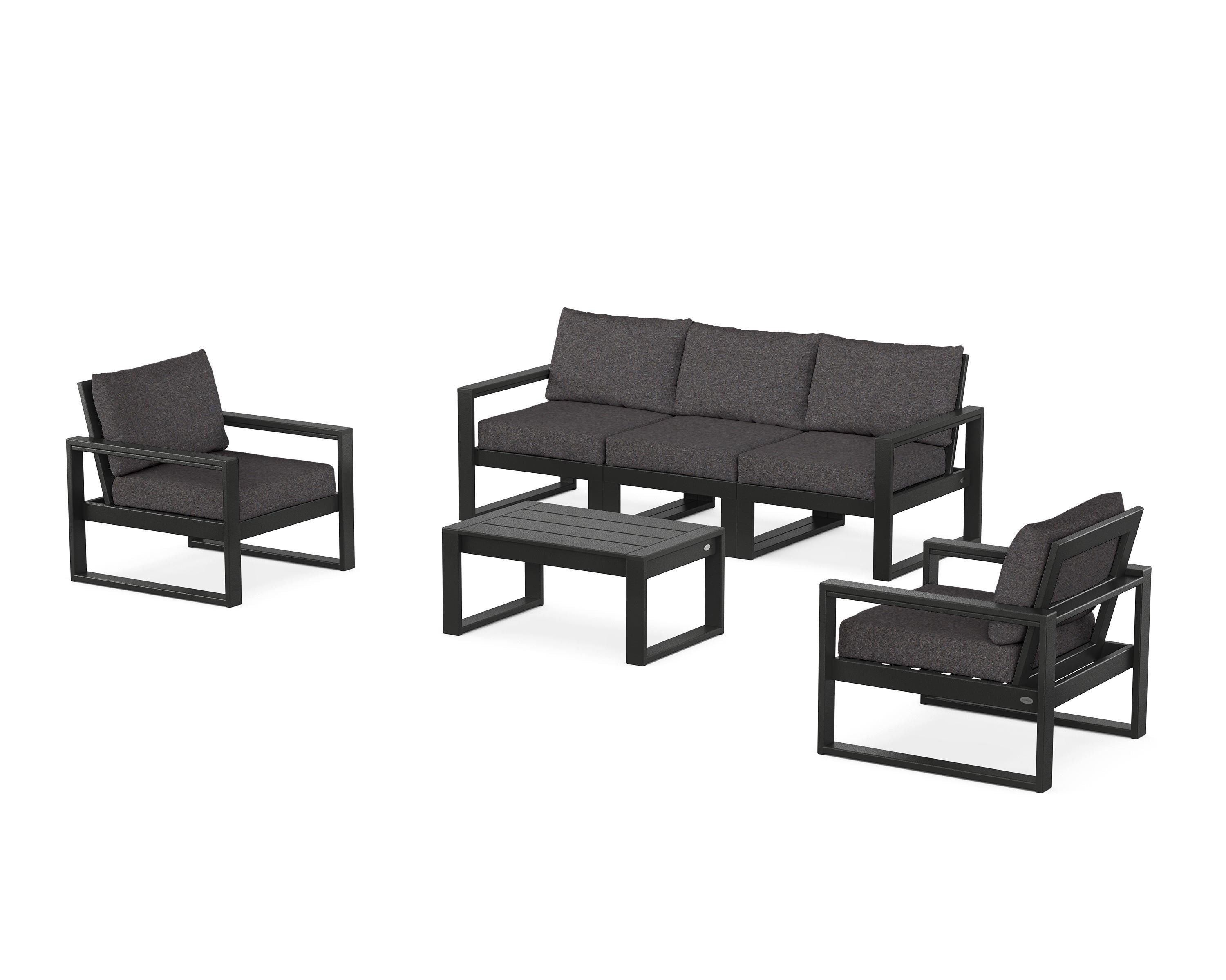 POLYWOOD® EDGE Sectional 4-Piece Deep Seating Set with Sofa in Black / Ash Charcoal