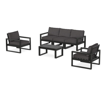 POLYWOOD® EDGE Sectional 4-Piece Deep Seating Set with Sofa in Black / Ash Charcoal