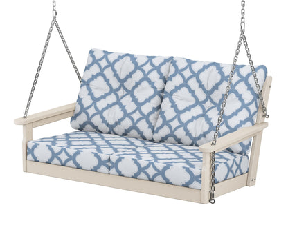 POLYWOOD® Vineyard Deep Seating Swing in Sand / Trellis Sky Blue