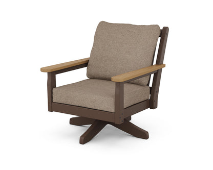 POLYWOOD® Chippendale Deep Seating Swivel Chair in Mahogany / Natural / Spiced Burlap