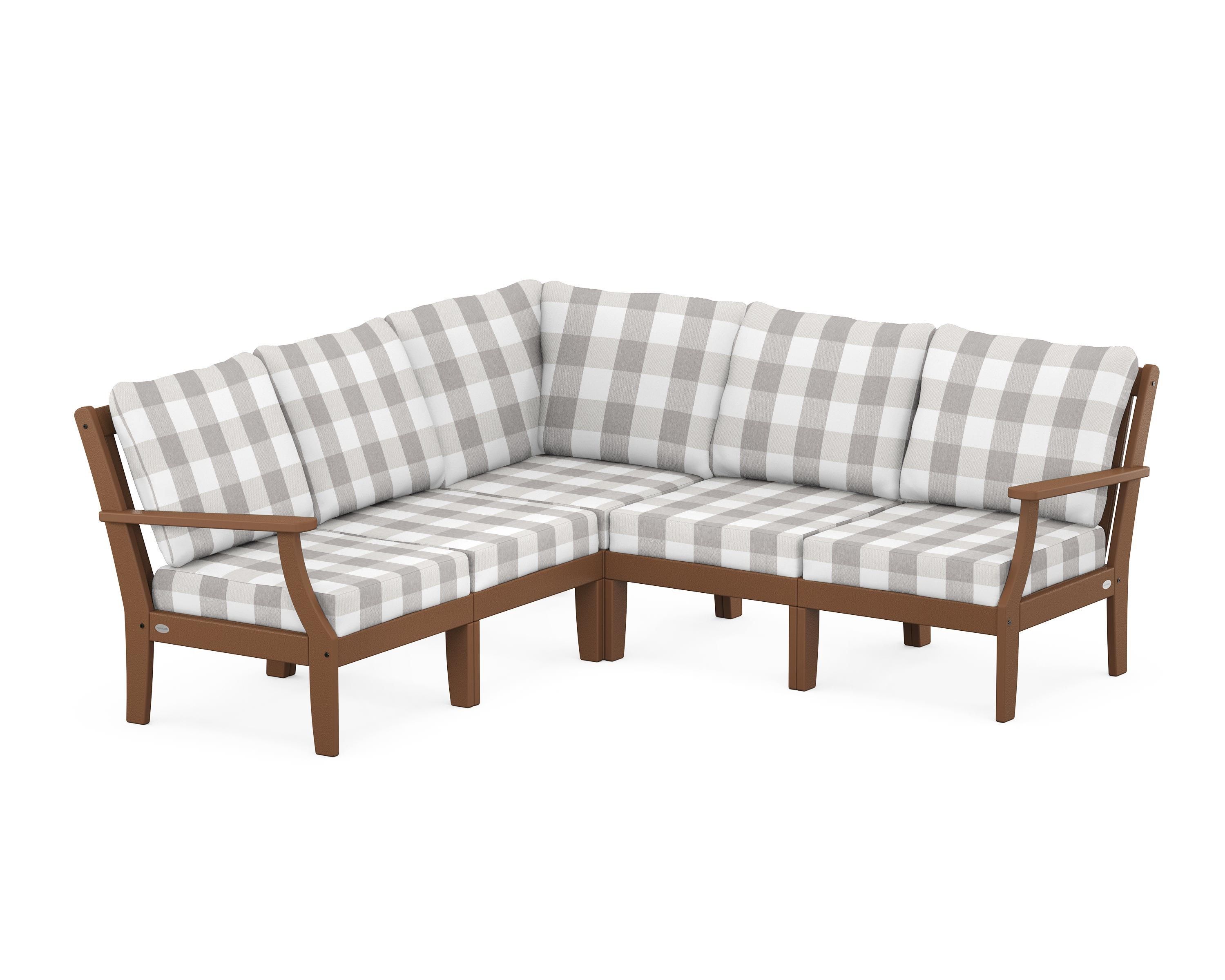 POLYWOOD® Braxton Modular 5-Piece Deep Seating Set in Teak / Buffalo Plaid Grey Mist