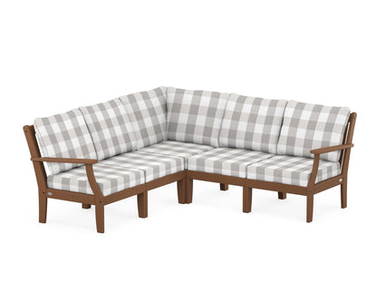 POLYWOOD® Braxton Modular 5-Piece Deep Seating Set in Teak / Buffalo Plaid Grey Mist