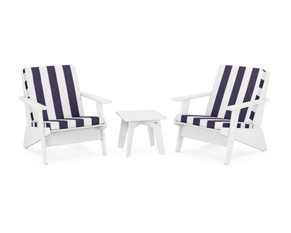 POLYWOOD® Riviera Modern Lounge 3-Piece Set in White / Cabana Stripe Navy