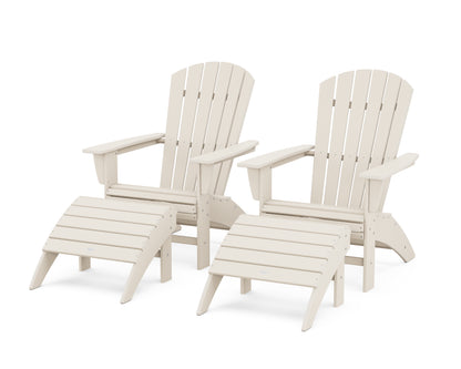 POLYWOOD® Nautical Curveback Adirondack Chair 4-Piece Set with Ottomans in Sand