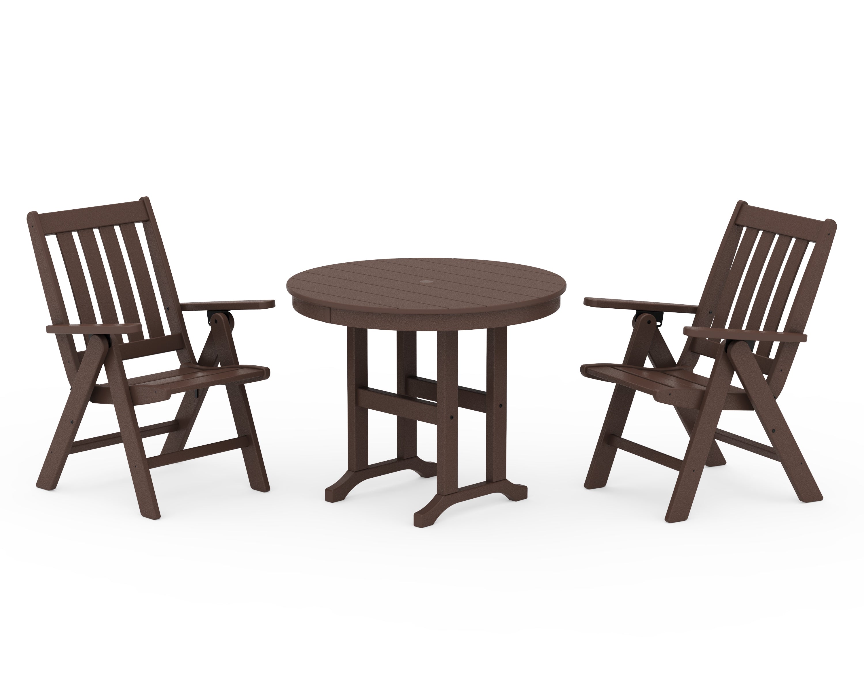 POLYWOOD® Vineyard Folding Chair 3-Piece Round Dining Set in Mahogany