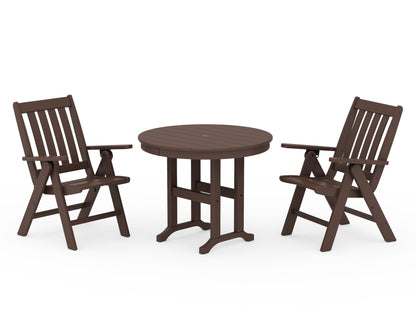 POLYWOOD® Vineyard Folding Chair 3-Piece Round Dining Set in Mahogany