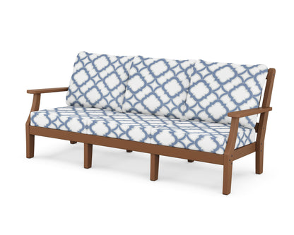 Martha Stewart by POLYWOOD® Chinoiserie Deep Seating Sofa in Teak / Trellis Sky Blue
