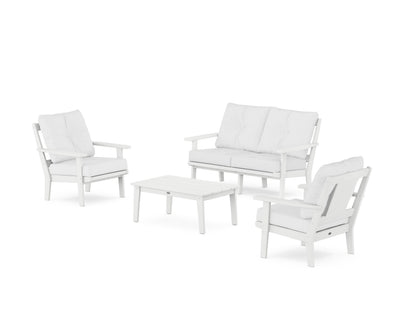 POLYWOOD® Prairie 4-Piece Deep Seating Set with Loveseat in White / Natural