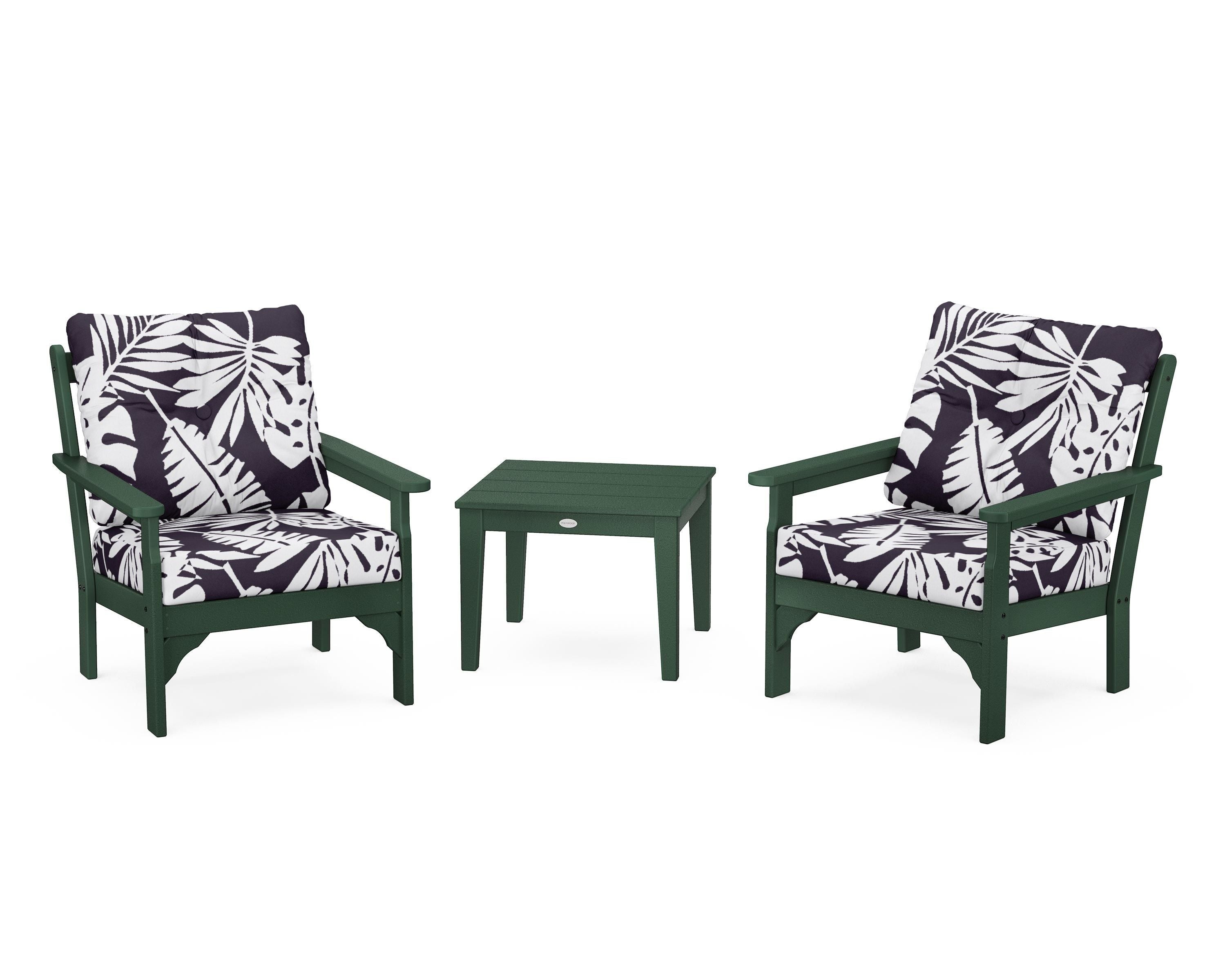 POLYWOOD® Vineyard 3-Piece Deep Seating Set in Green / Leaf Navy