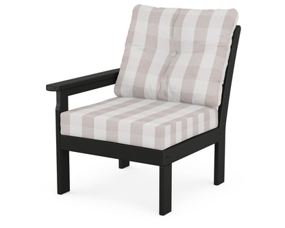 POLYWOOD® Vineyard Modular Left Arm Chair in Black / Buffalo Plaid Dune Burlap