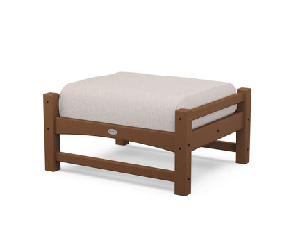 POLYWOOD® Club Ottoman in Teak / Dune Burlap