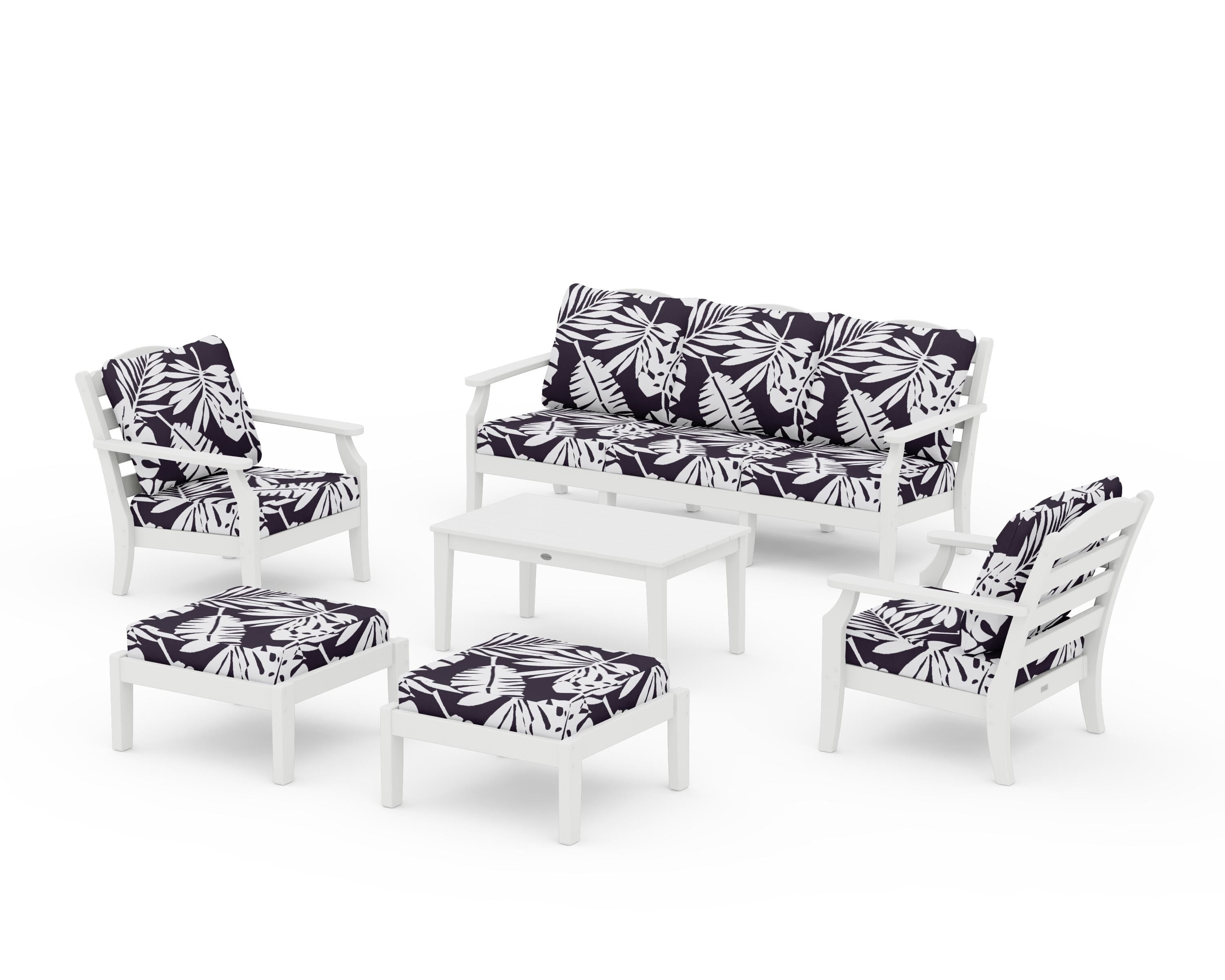 Draper James™ by  POLYWOOD® Savannah 6-Piece Lounge Sofa Set in White / Leaf Navy