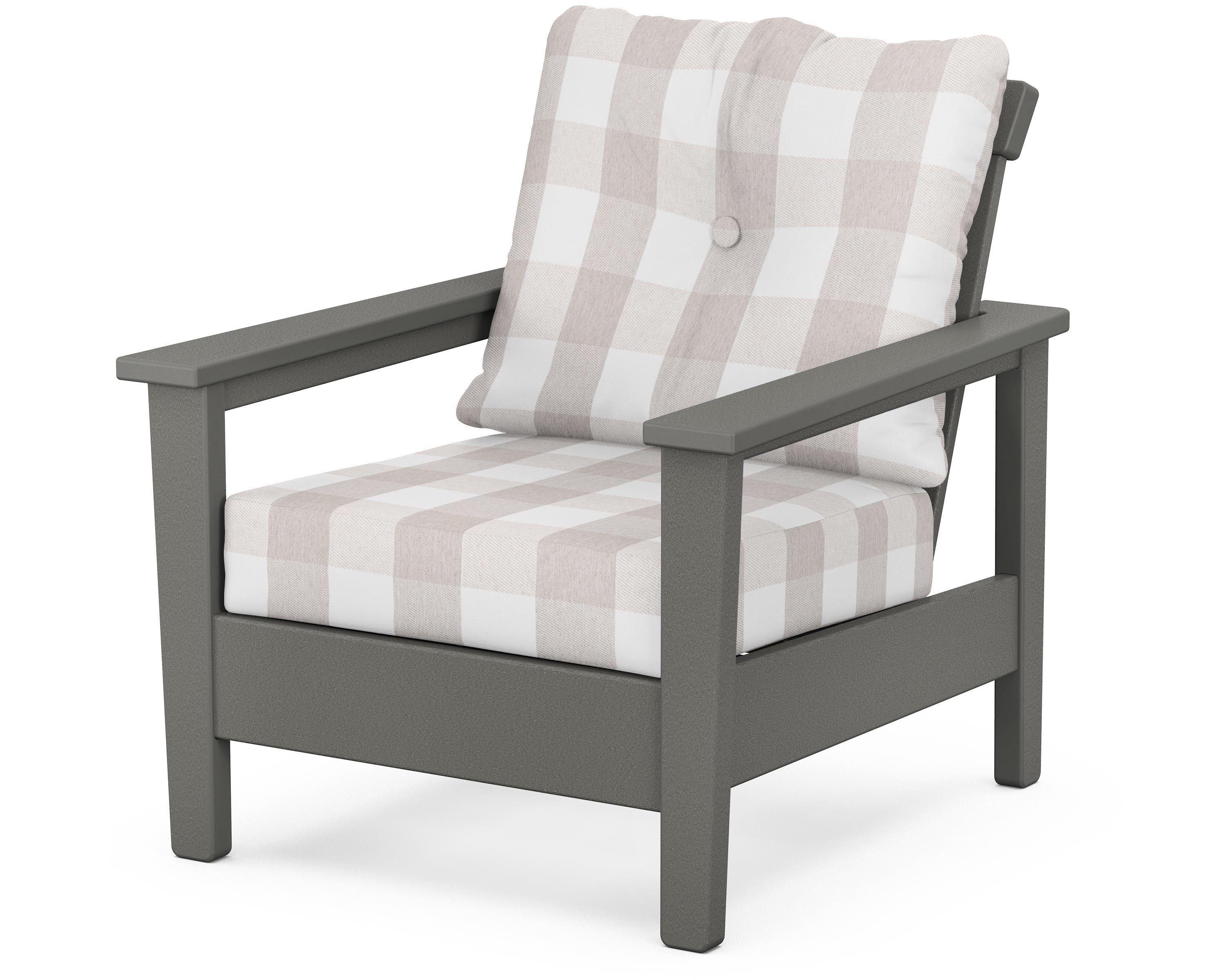 POLYWOOD® Prescott Deep Seating Chair in Slate Grey / Buffalo Plaid Dune Burlap