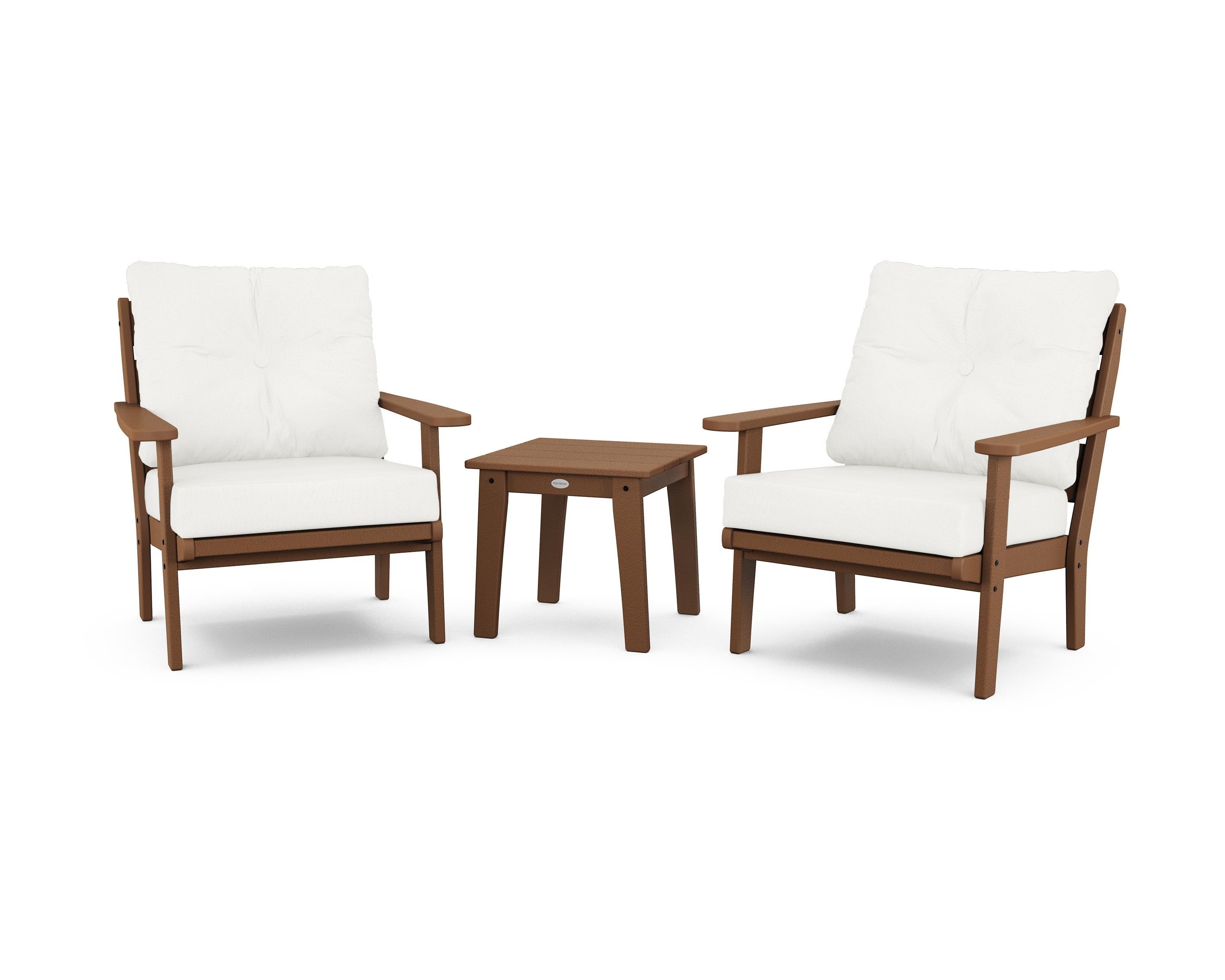 POLYWOOD® Lakeside 3-Piece Deep Seating Chair Set in Teak / Natural Linen