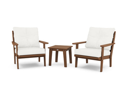 POLYWOOD® Lakeside 3-Piece Deep Seating Chair Set in Teak / Natural Linen