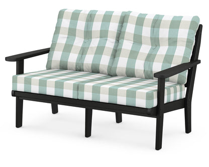 POLYWOOD® Lakeside Deep Seating Loveseat in Black / Buffalo Plaid Glacier Spa