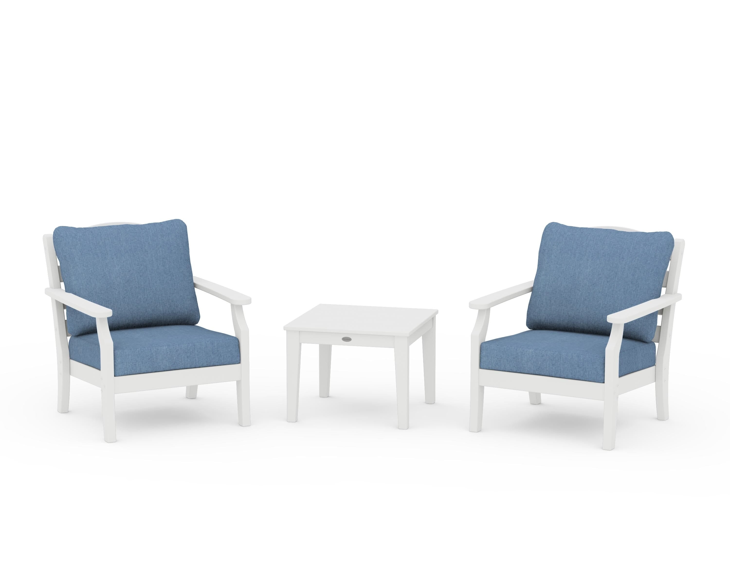 Draper James™ by  POLYWOOD® Savannah 3-Piece Deep Seating Set in White / Sky Blue