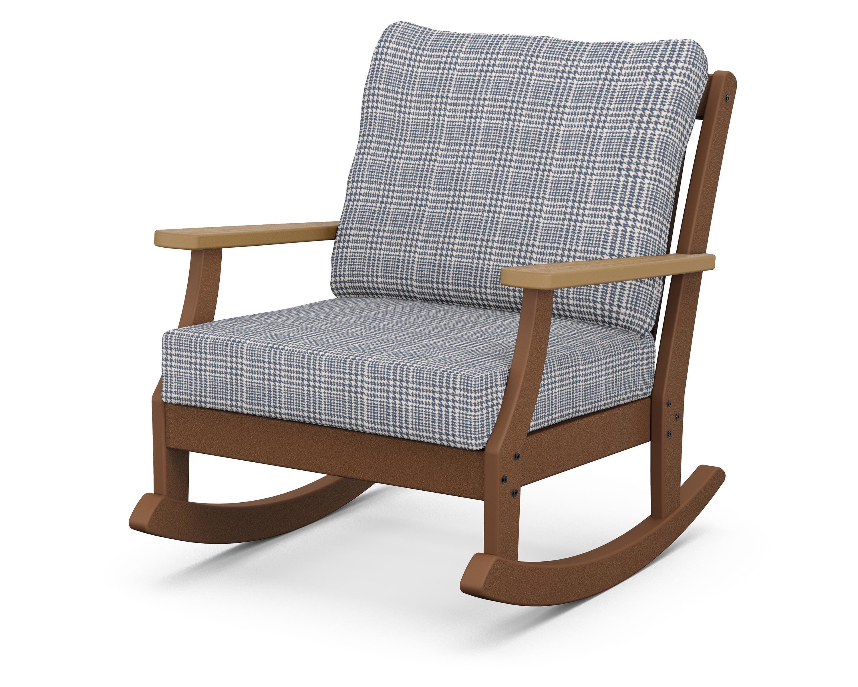 POLYWOOD® Braxton Deep Seating Rocking Chair in Teak / Natural / Houndstooth Sky Blue