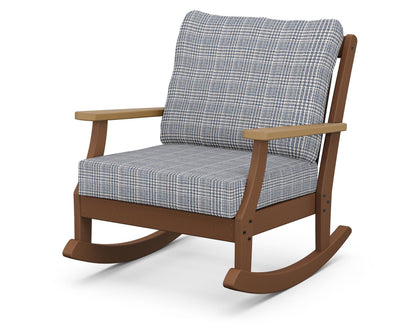 POLYWOOD® Braxton Deep Seating Rocking Chair in Teak / Natural / Houndstooth Sky Blue