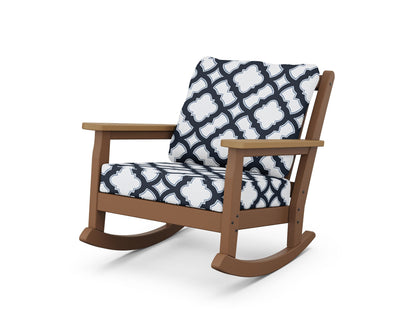POLYWOOD® Chippendale Deep Seating Rocking Chair in Teak / Natural / Trellis Marine Indigo