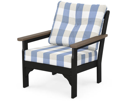 POLYWOOD® Vineyard Deep Seating Chair in White / Kona / Buffalo Plaid Sky Blue