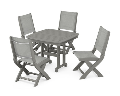 POLYWOOD® Coastal Folding Side Chair 5-Piece Dining Set in Slate Grey / Metallic Sling