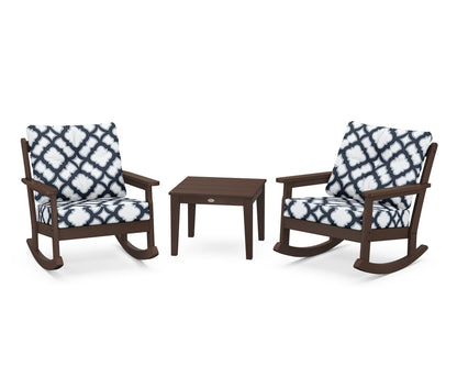 POLYWOOD® Vineyard 3-Piece Deep Seating Rocker Set in Mahogany / Trellis Marine Indigo