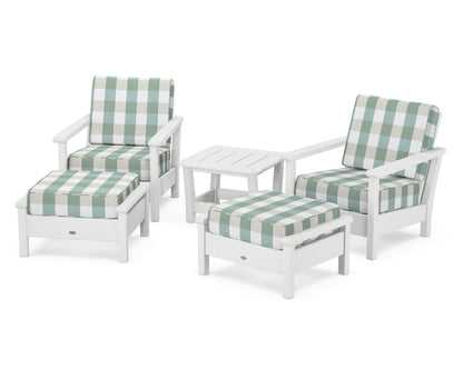 POLYWOOD® Harbour 5-Piece Deep Seating Chair Set in White / Buffalo Plaid Glacier Spa