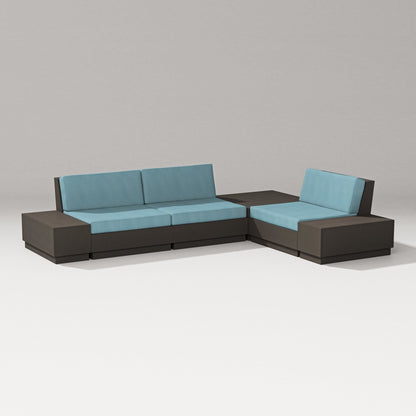 PW Designer Series Elevate 6-Piece Corner Sectional in Vintage Coffee / Lattice Sky Blue