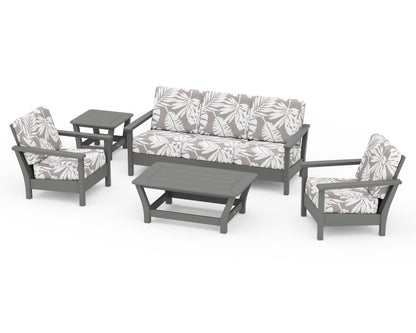 POLYWOOD® Harbour 5-Piece Deep Seating Set in Slate Grey / Leaf Grey Mist